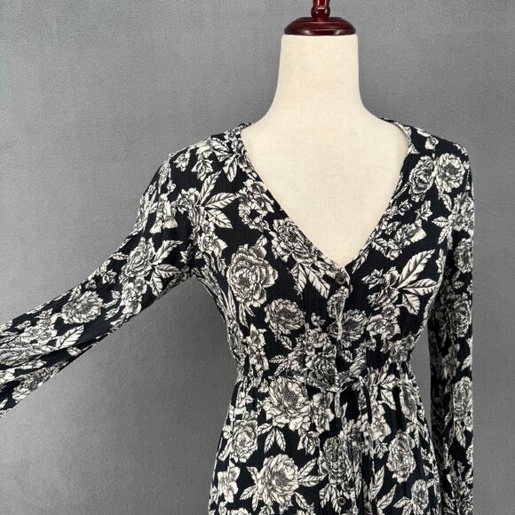 Billabong Allegra Floral Maxi Button Down Dress Womens S Black White Rayon - Picture 6 of 16